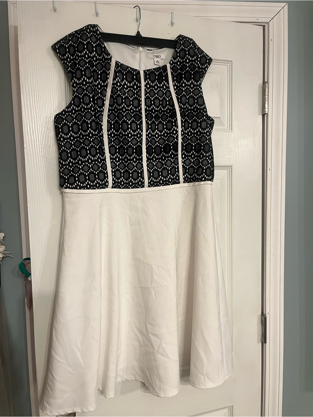 Cato Black & White Lace-Pattern Midi Dress